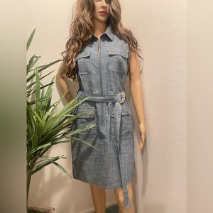 Sharagano Belted Sleeveless Dress